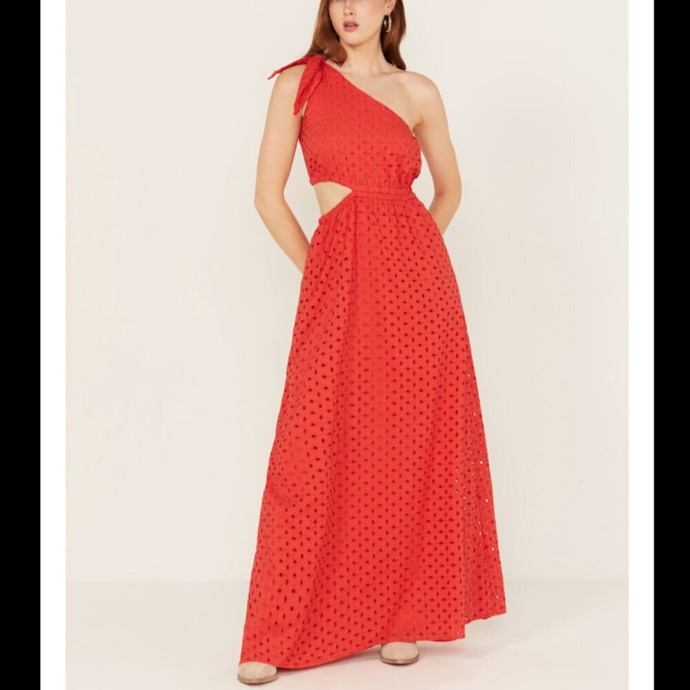 Show Me Your Mumu Take Me Out Red Eyelet Maxi Dress Size Medium